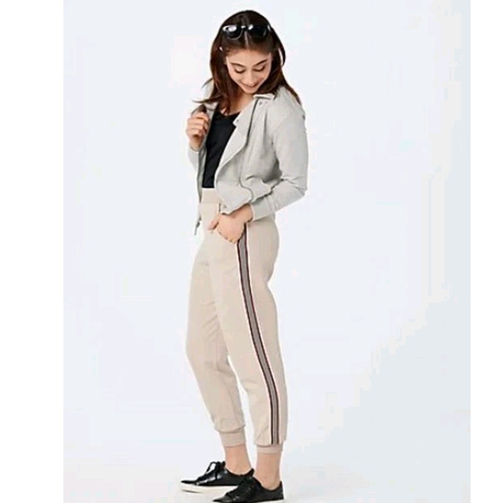 Bishop + Young Womens Joggers Tan Side Stripe NWT Sporty Elastic Waist Pants P1X
